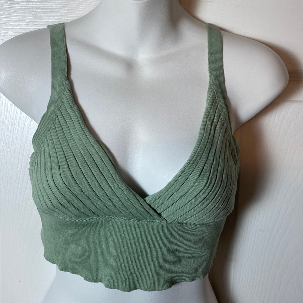 Double Zero Deep V Crop Top Size Small Sage Green